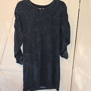 New Navy ACID WASH Long Sleeve Tunic Top Or Dress